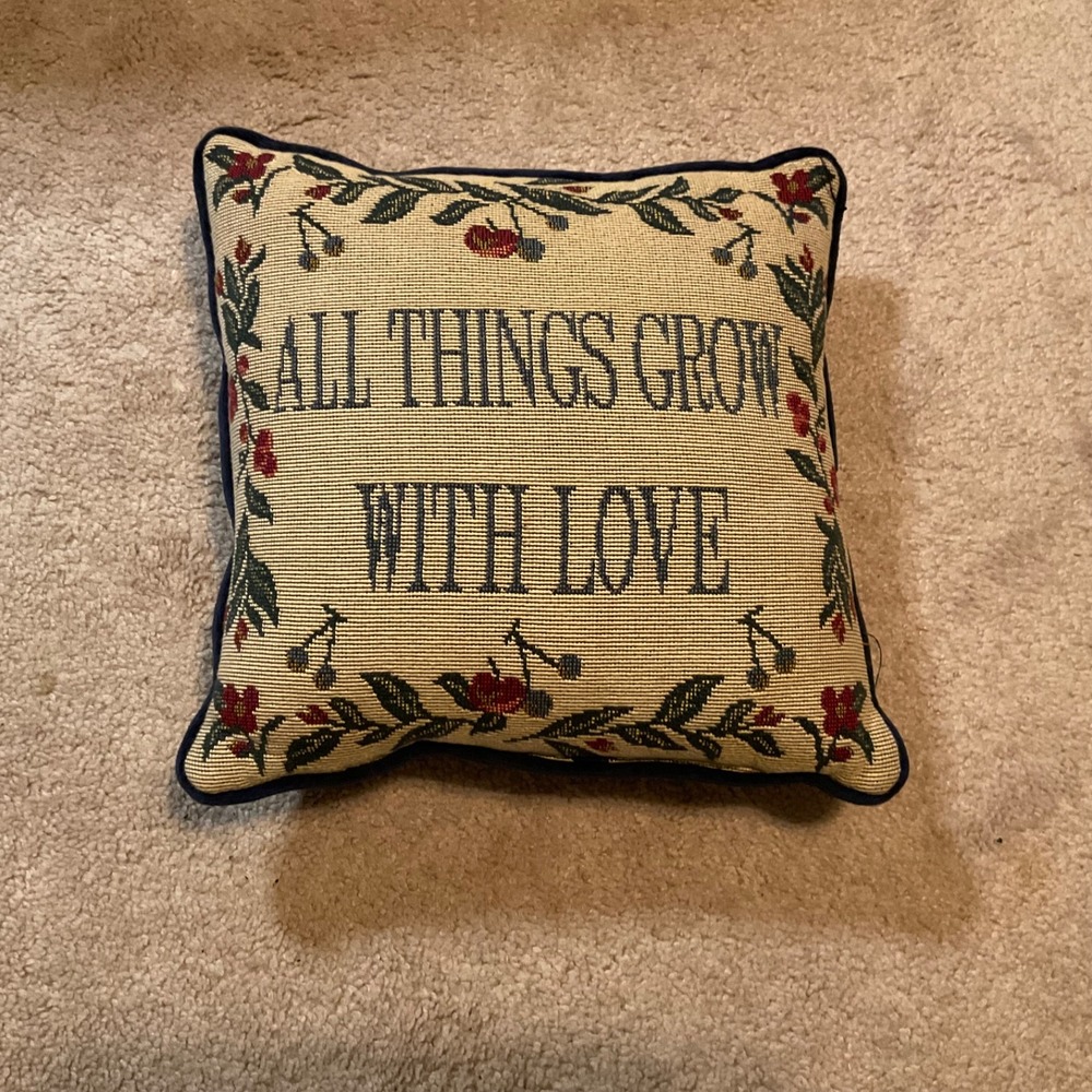 Square 12" Pillow Floral NAVY VELVET BACK- ALL THINGS GROW WITH LOVE